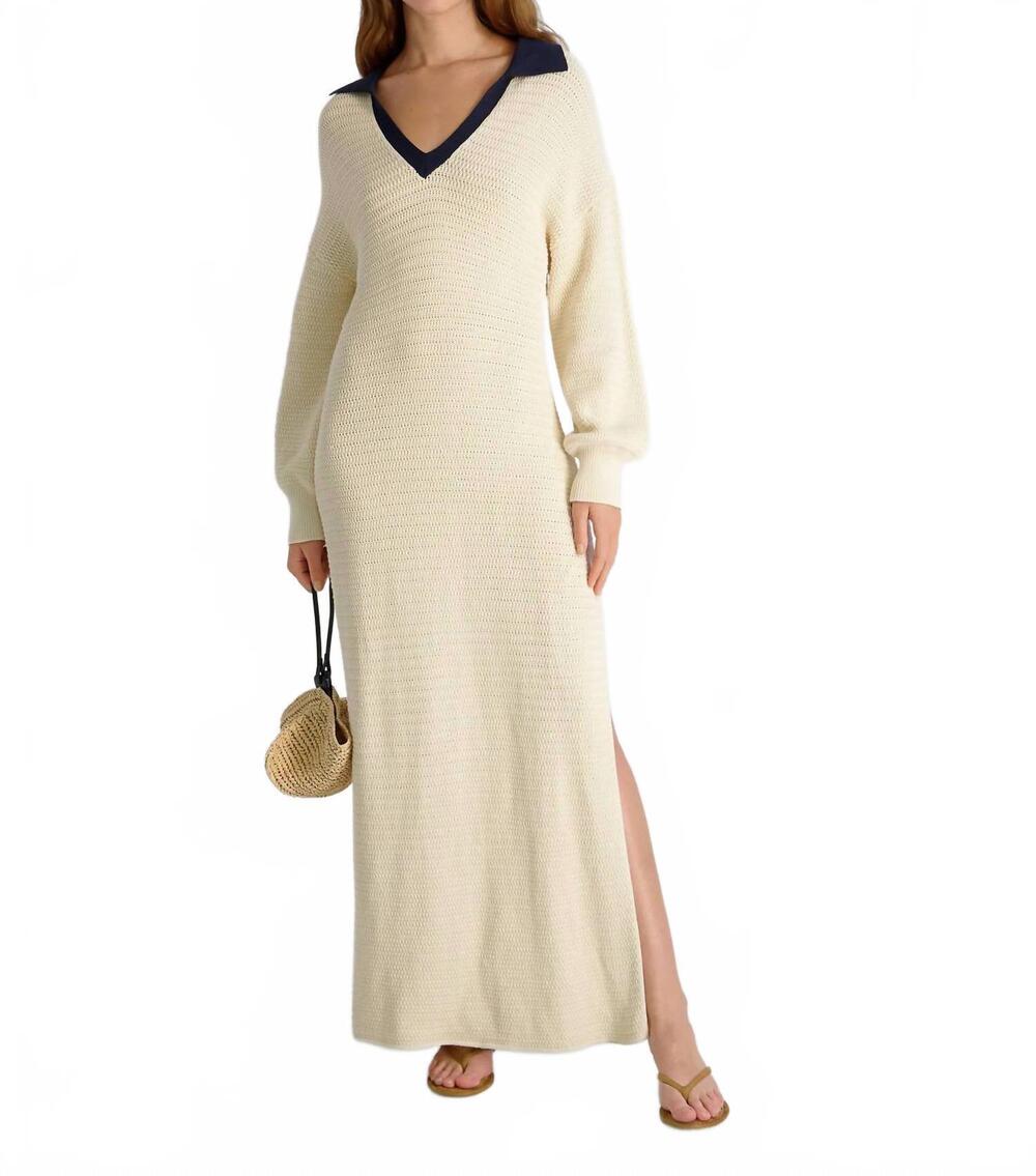 NEW FRENCH CONNECTION mozart contrast texture knit maxi dress in ecru